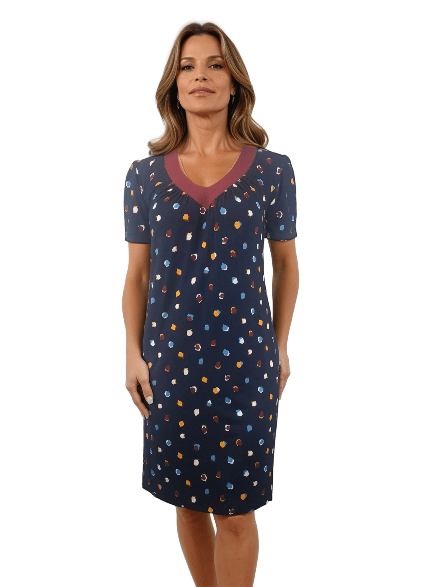 Robe pour femme à manches courtes et décolleté pointu