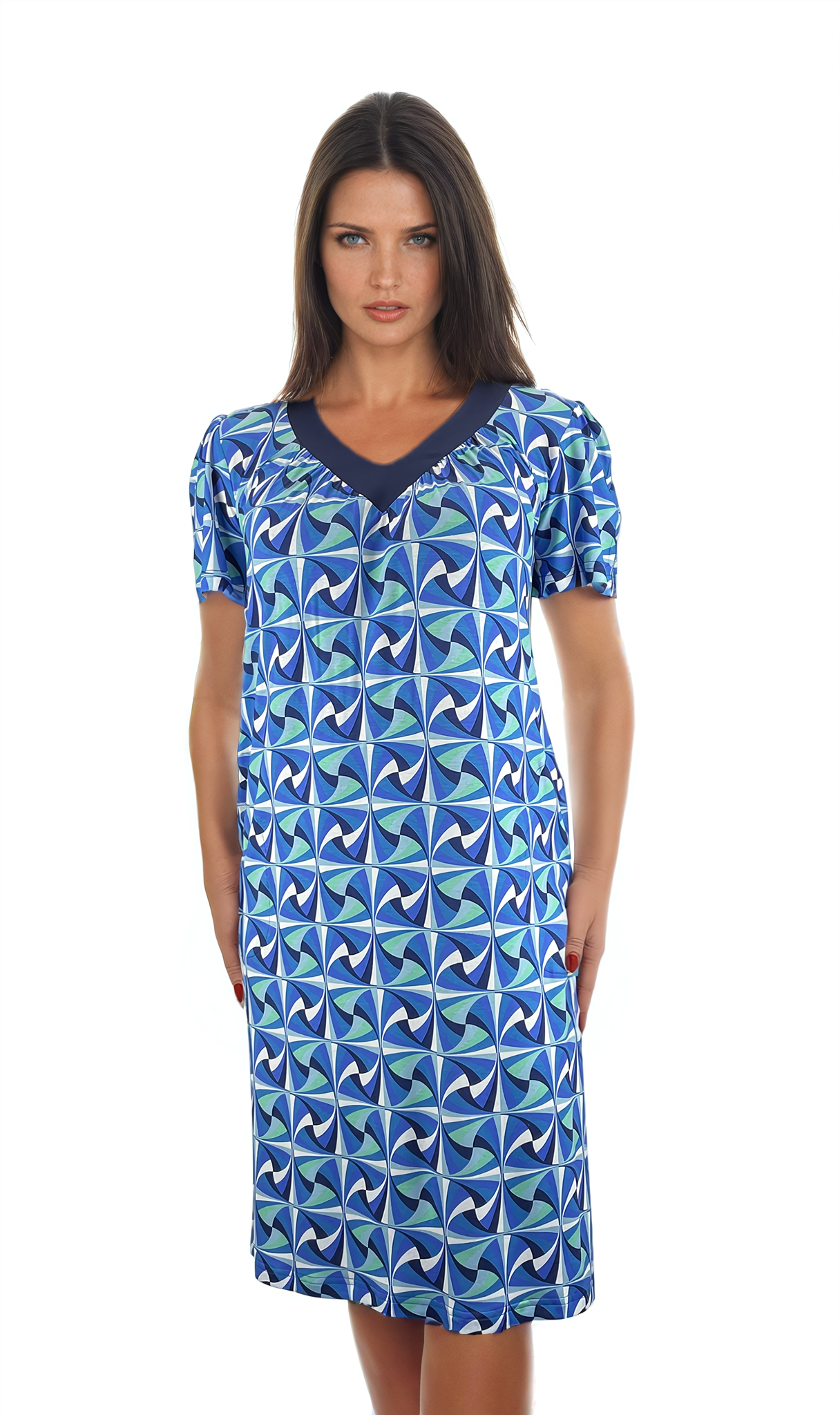 Robe pour femme à manches courtes et décolleté pointu