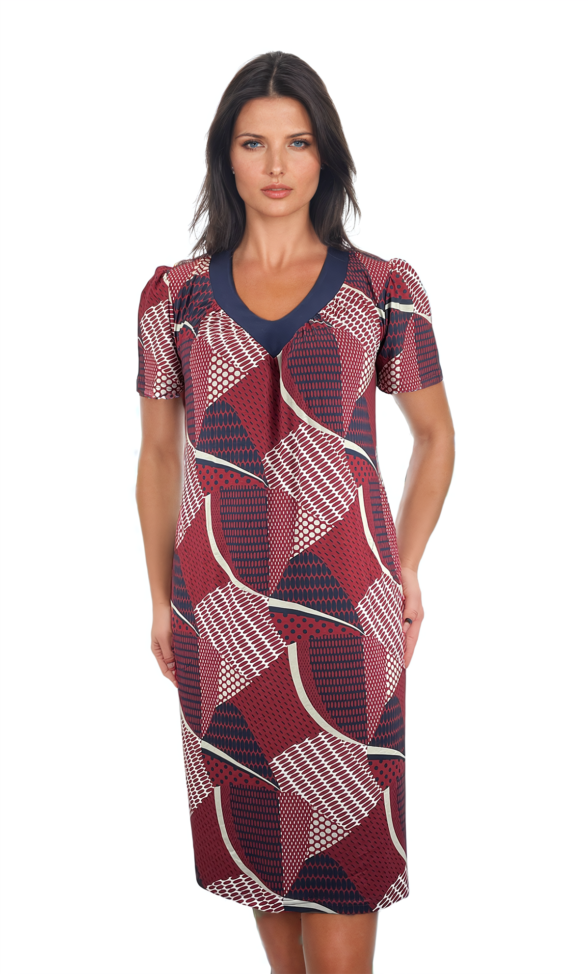 Robe pour femme à manches courtes et décolleté pointu