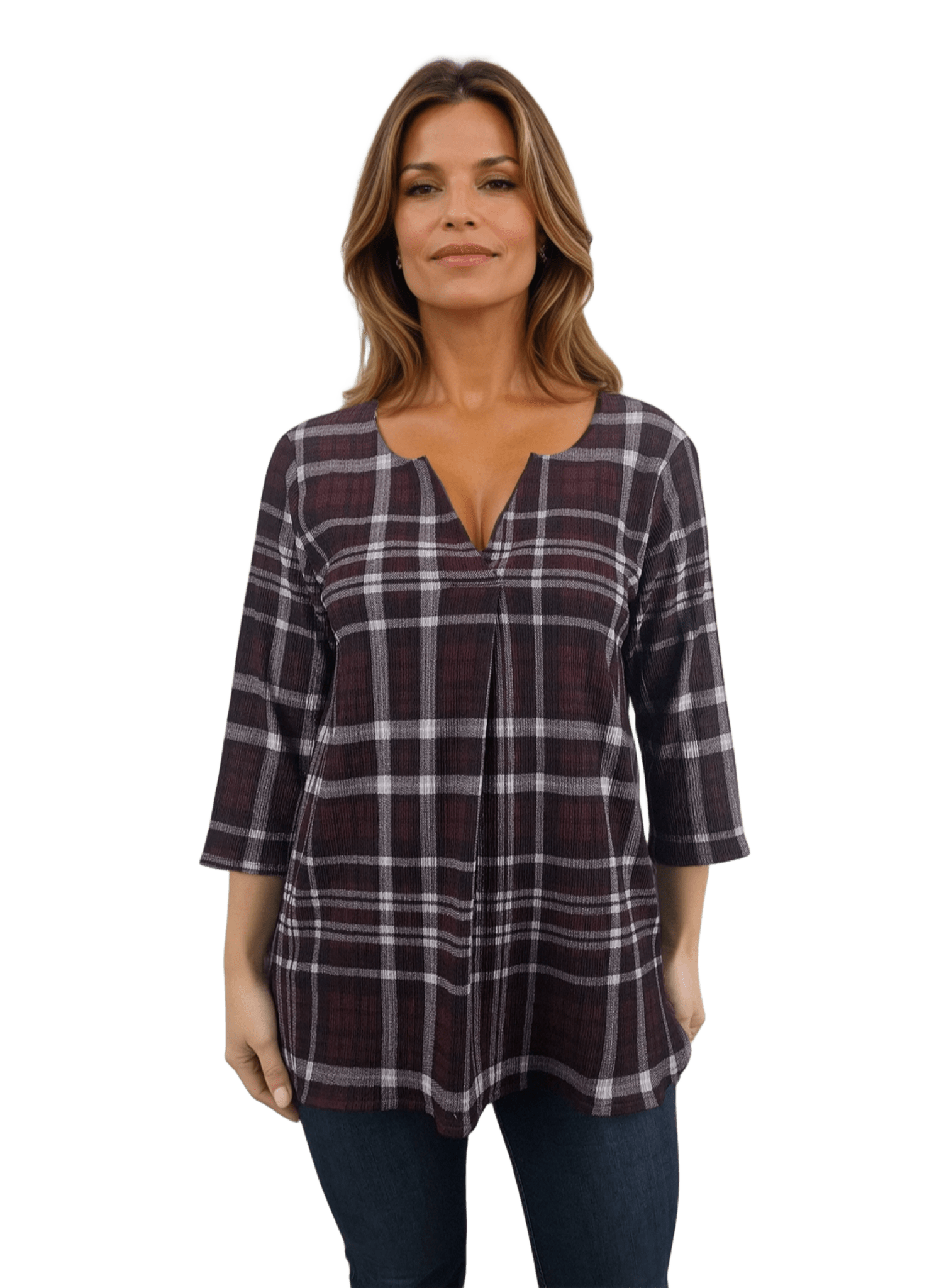 Chemise-tunique pour femme à manches 3/4 et encolure pointue